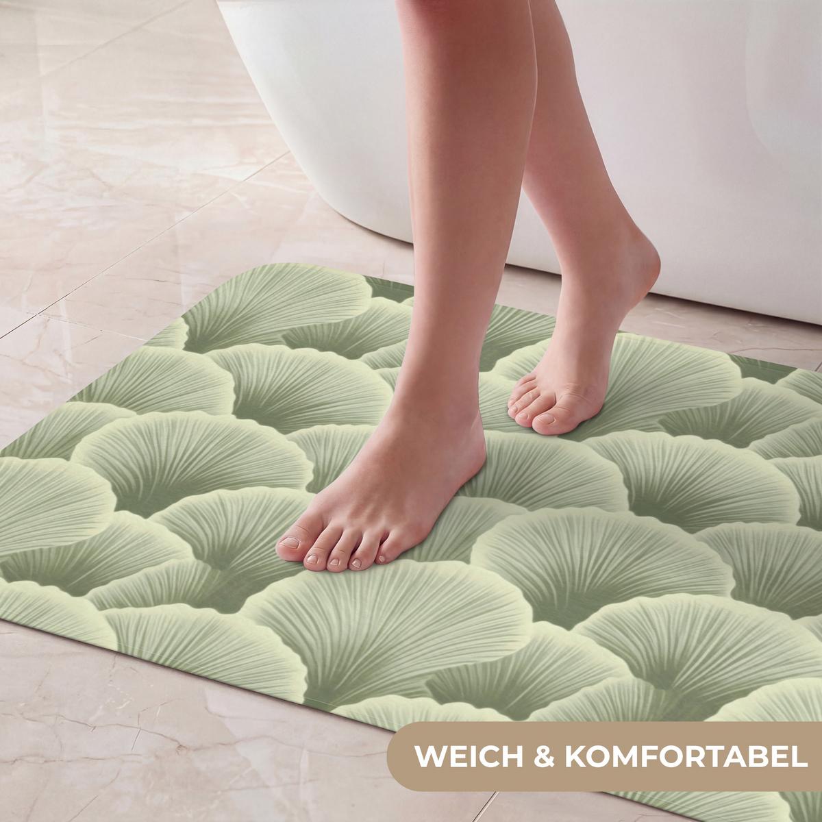 BADEMATTE Fächer - Blatt - Grün 80x50 cm - Pastellgrün, Textil (80/50cm) - OnlyWow