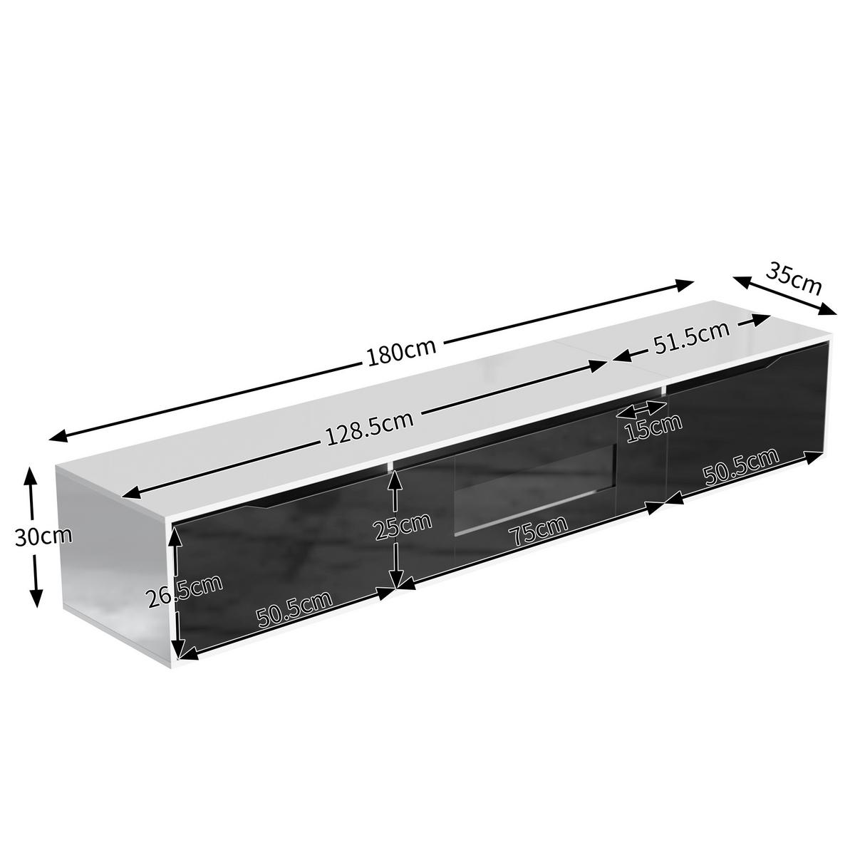 TV-LOWBOARD Weiß und Schwarz 180/30/35cm - Schwarz, Holzwerkstoff/Metall (95/180/204cm) - Urban Meuble