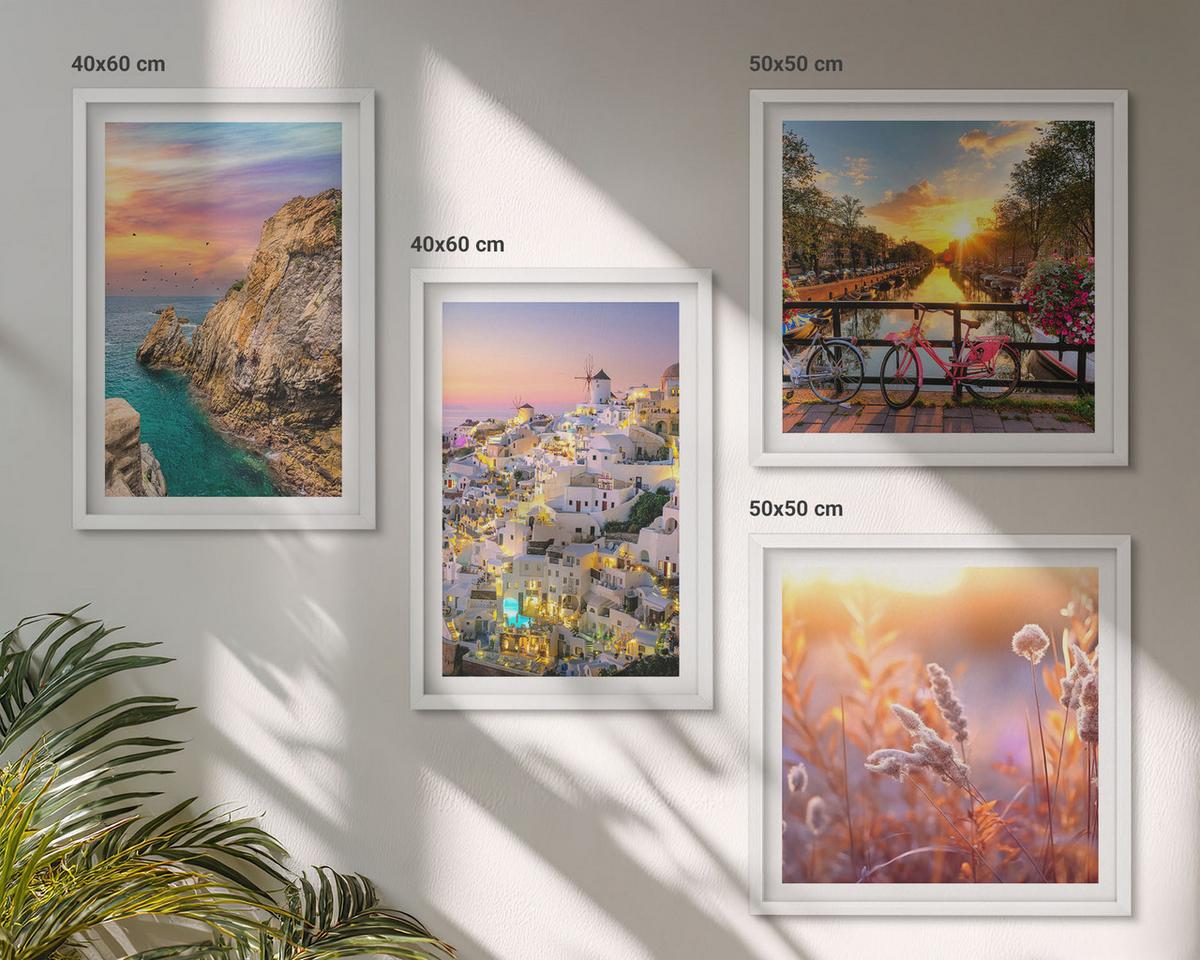 BILDER SET 4er Set - 50x50 cm & 40x60 cm Weißer Rahmen - Sonnenuntergänge am Meer - Weiß, Kunststoff (50/50cm) - TULUP