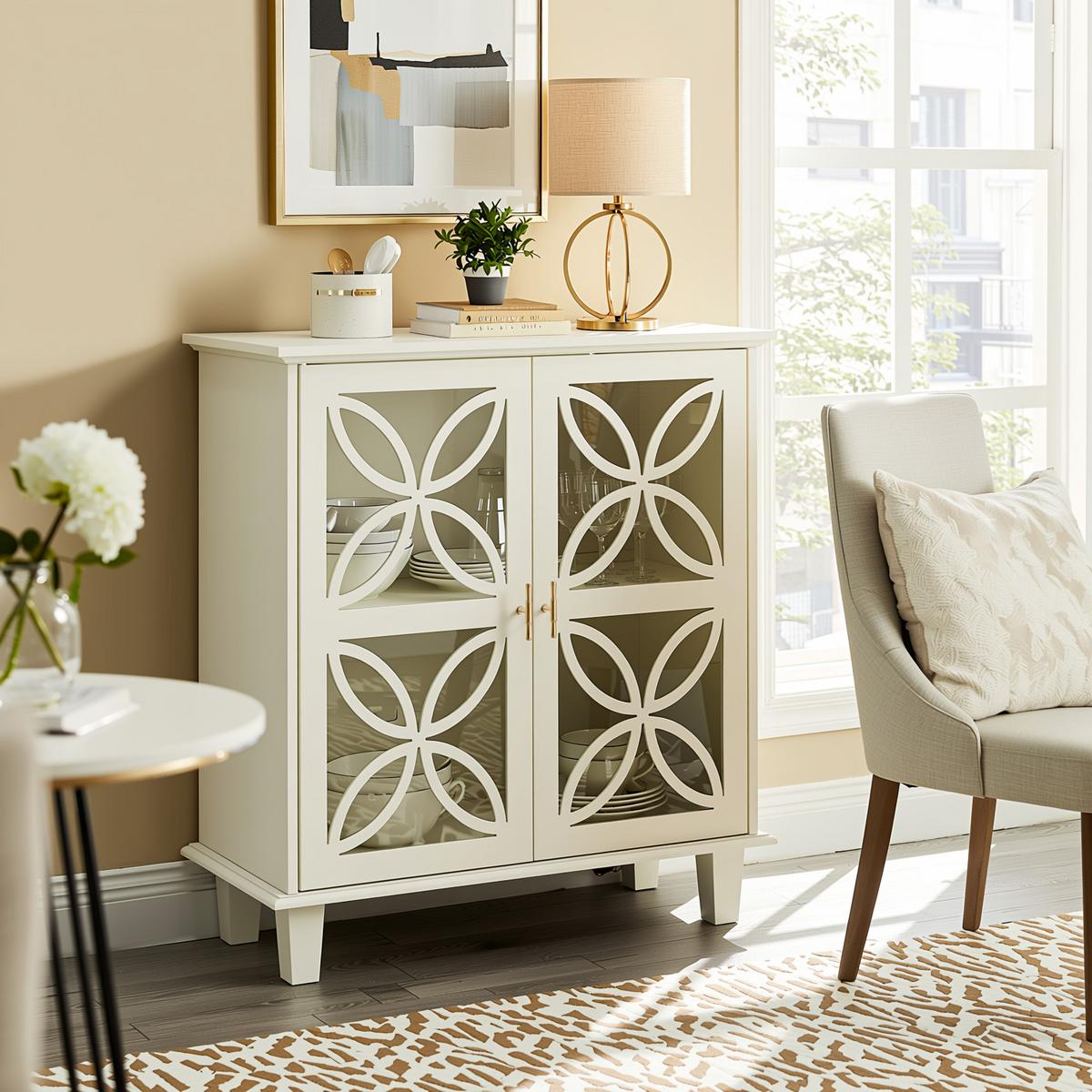 SIDEBOARD 80 cm Creme MDF & Glas mit 2 Glastüren und verstellbaren Regalen - Beige/Creme, Holzwerkstoff (80/87/38cm) - Urban Meuble