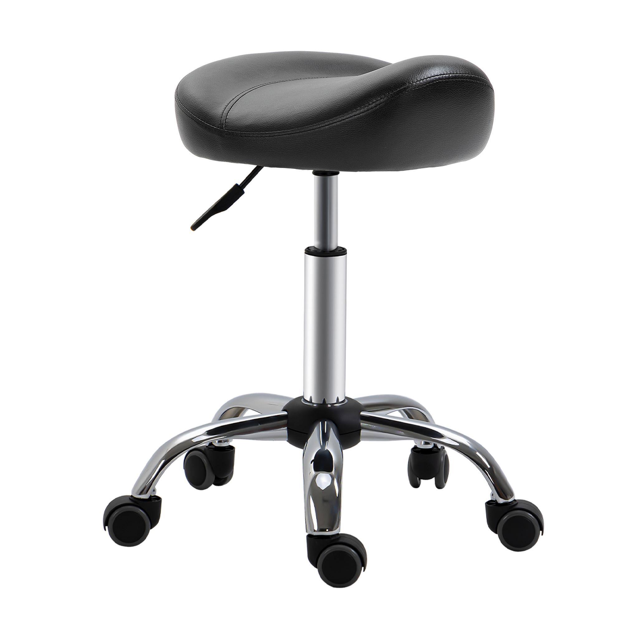 ROLLHOCKER Höhenverstellbarer Arbeitshocker mit Rädern für Massage Schwarz - Schwarz, Leder (48/71/48cm) - HOMCOM