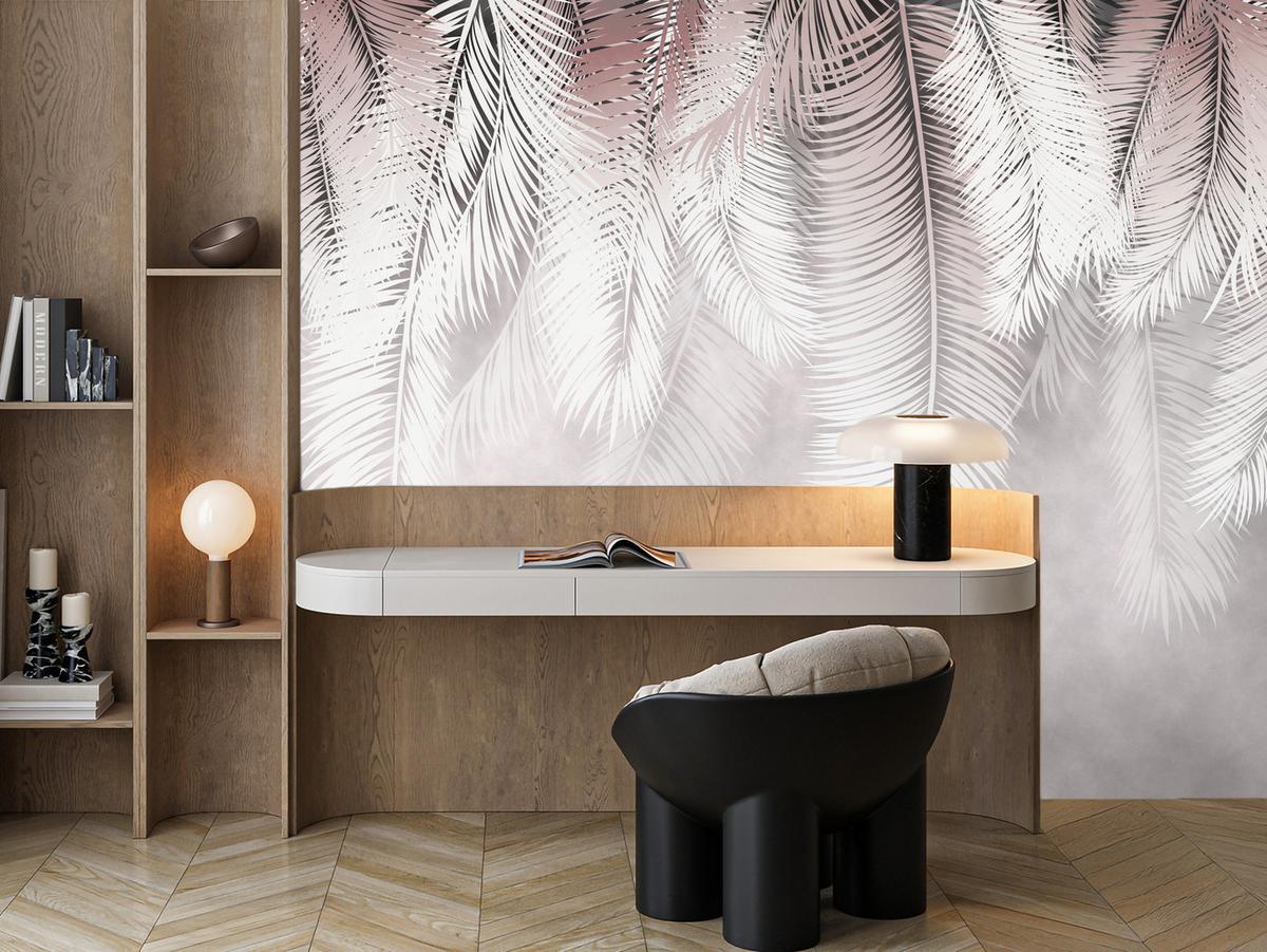 FOTOTAPETE für Esszimmer Große Palmenblätter Boho Beige 100x70 - Violett/Rosa, Papier (100/70cm) - Muralo