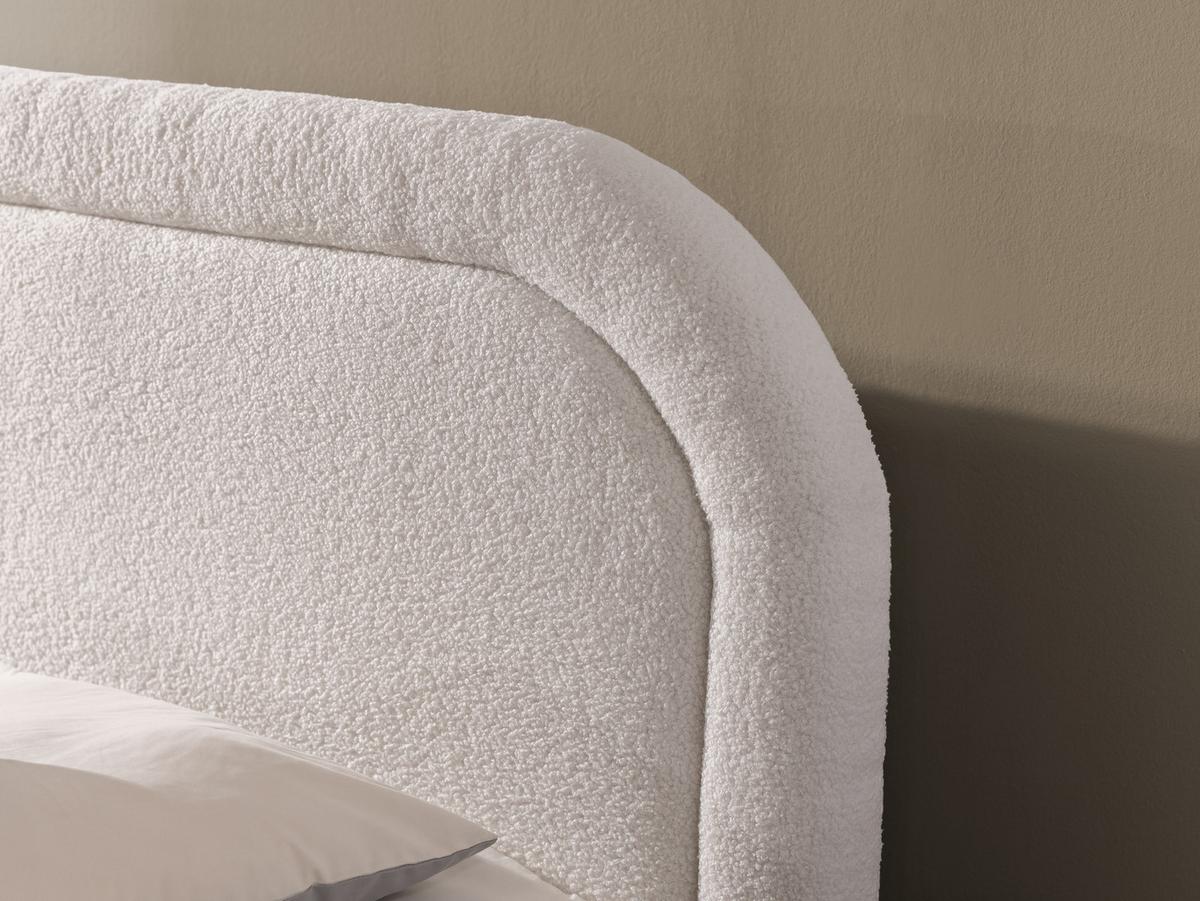 BOXBETT Sonna 180/200 cm Weiß Bouclé-Stoff mit abgerundetem Kopfteil und mit schwarzen Metallfüßen - Schwarz/Weiß, Holz/Textil (180/200cm) - S-Style Möbel