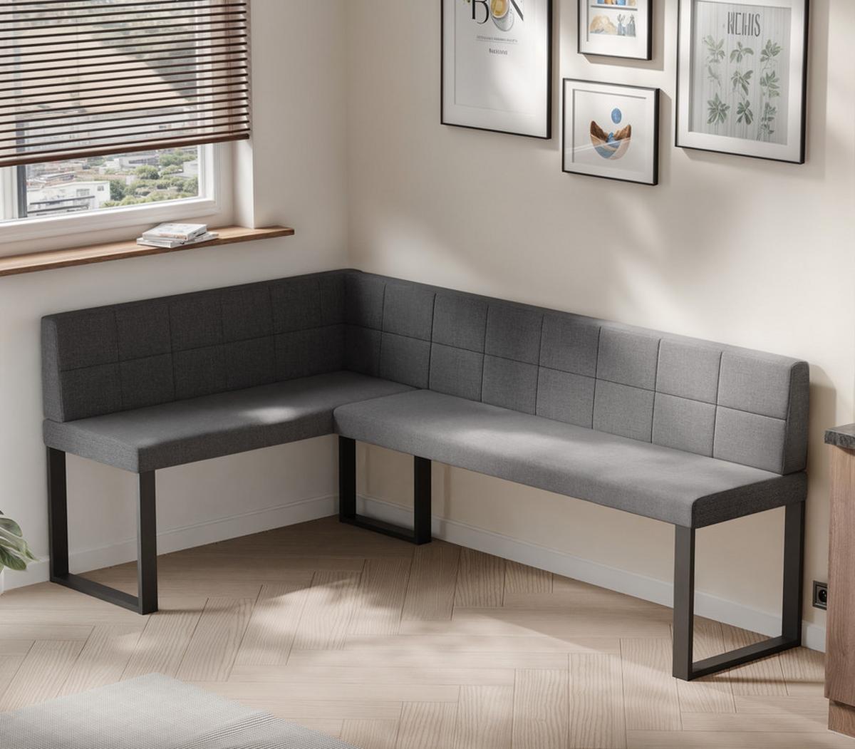 ECKBANK links SANA U Webstoff gesteppt, 128/168 cm Dunkelgrau - Dunkelgrau, Textil/Metall (128/168cm) - Idohome