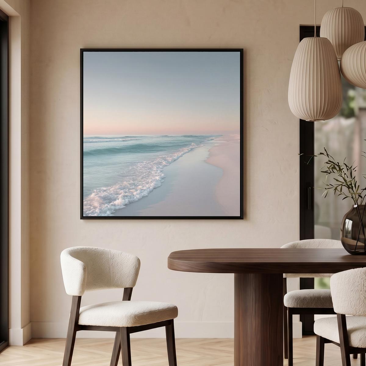 LEINWAND Bilder mit Rahmen - Küstenlinie - Pastell - Wasser - 90x90 - Pastellblau, Textil (90/90cm) - MuchoWow