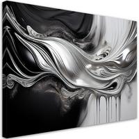 LEINWANDBILD Schwarze und silberne 3D-Abstraktion 90x60cm - Schwarz, Textil (90/60cm) - Feeby