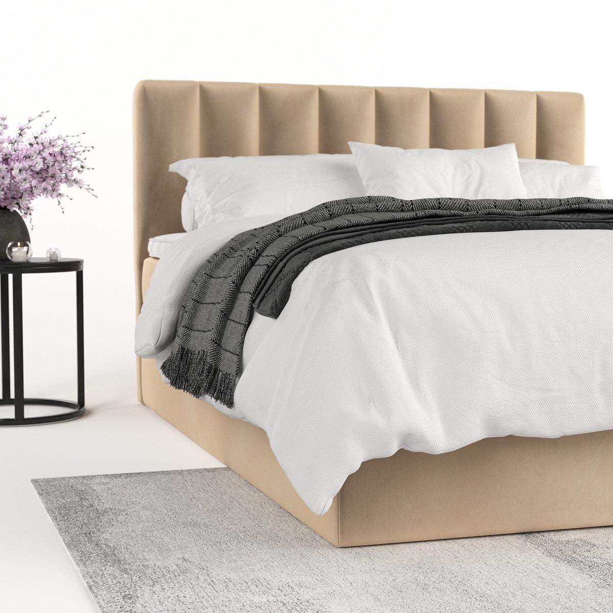 BOXBETT Lusso 160/200 cm Beige im Kronos Stoff - Beige/Schwarz, Holz/Holzwerkstoff (160/200cm) - AltaBeds