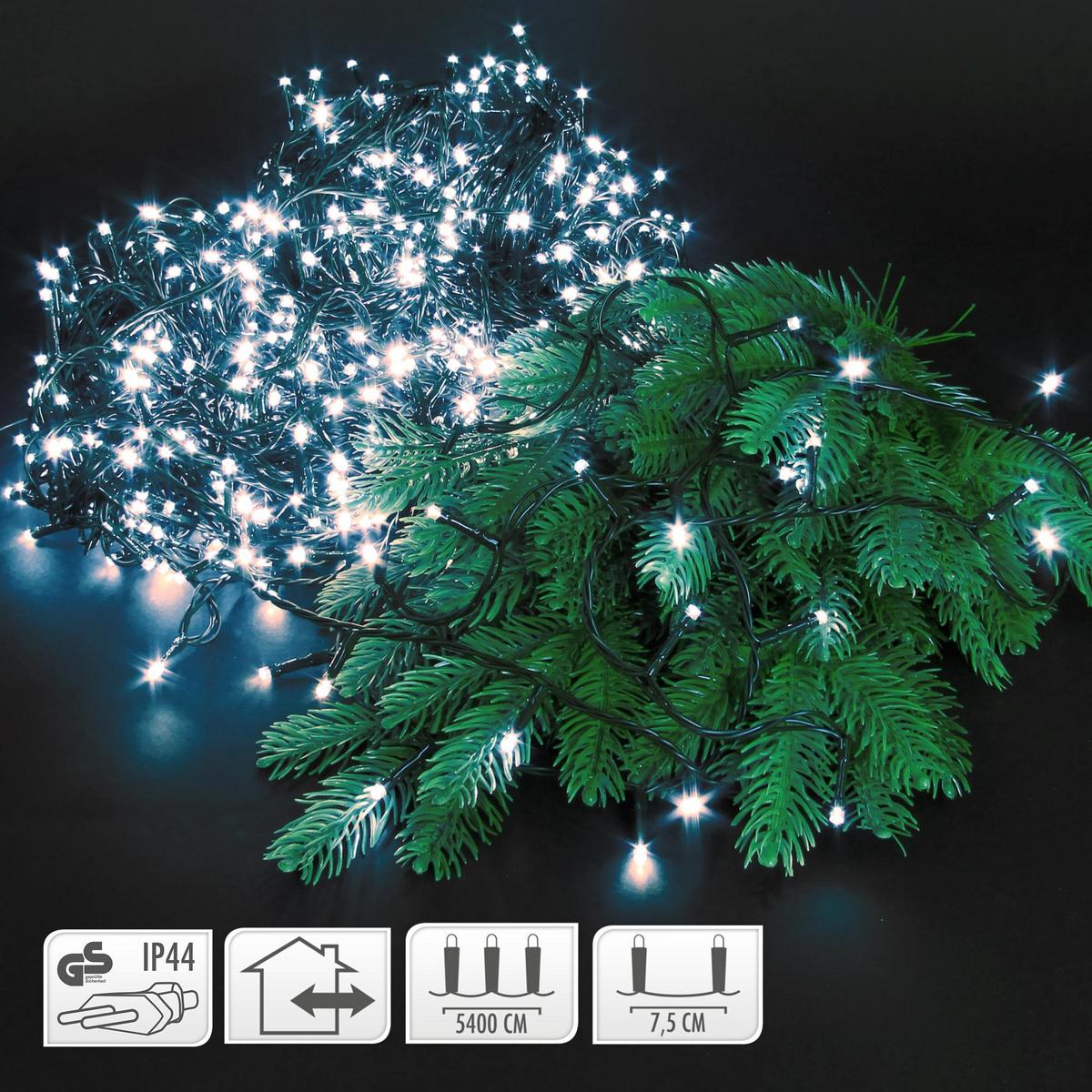 LED CLUSTER LICHTERKETTE 720LED 54m Kaltweiß Innen/Außen IP44 - Dunkelgrün, Kunststoff (5400cm) - ECD-Germany