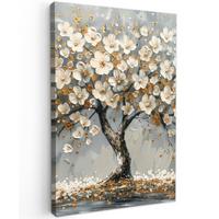 LEINWANDBILD Baum - Blumen - Weiß - Natur - Kunst Wanddeko Schlafzimmer 60x90 cm - Weiß, Textil (60/90cm) - MuchoWow
