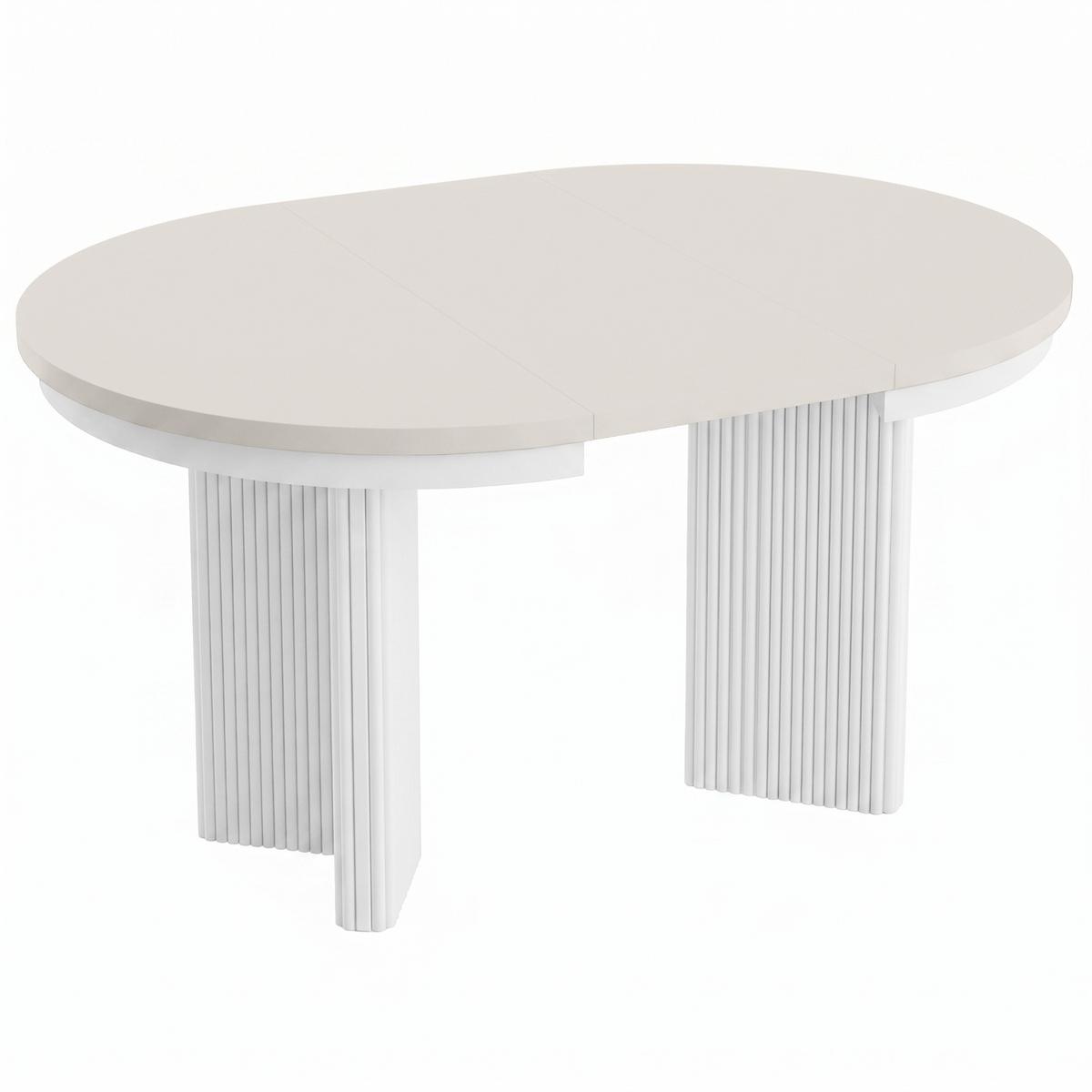 ESSTISCH Prestige runder Design-Tisch, ausziehbar Ø 100–180 cm, Kaschmir+Weiß - Kaschmir/Weiß, Metall (100/100/77cm) - Beautysofa