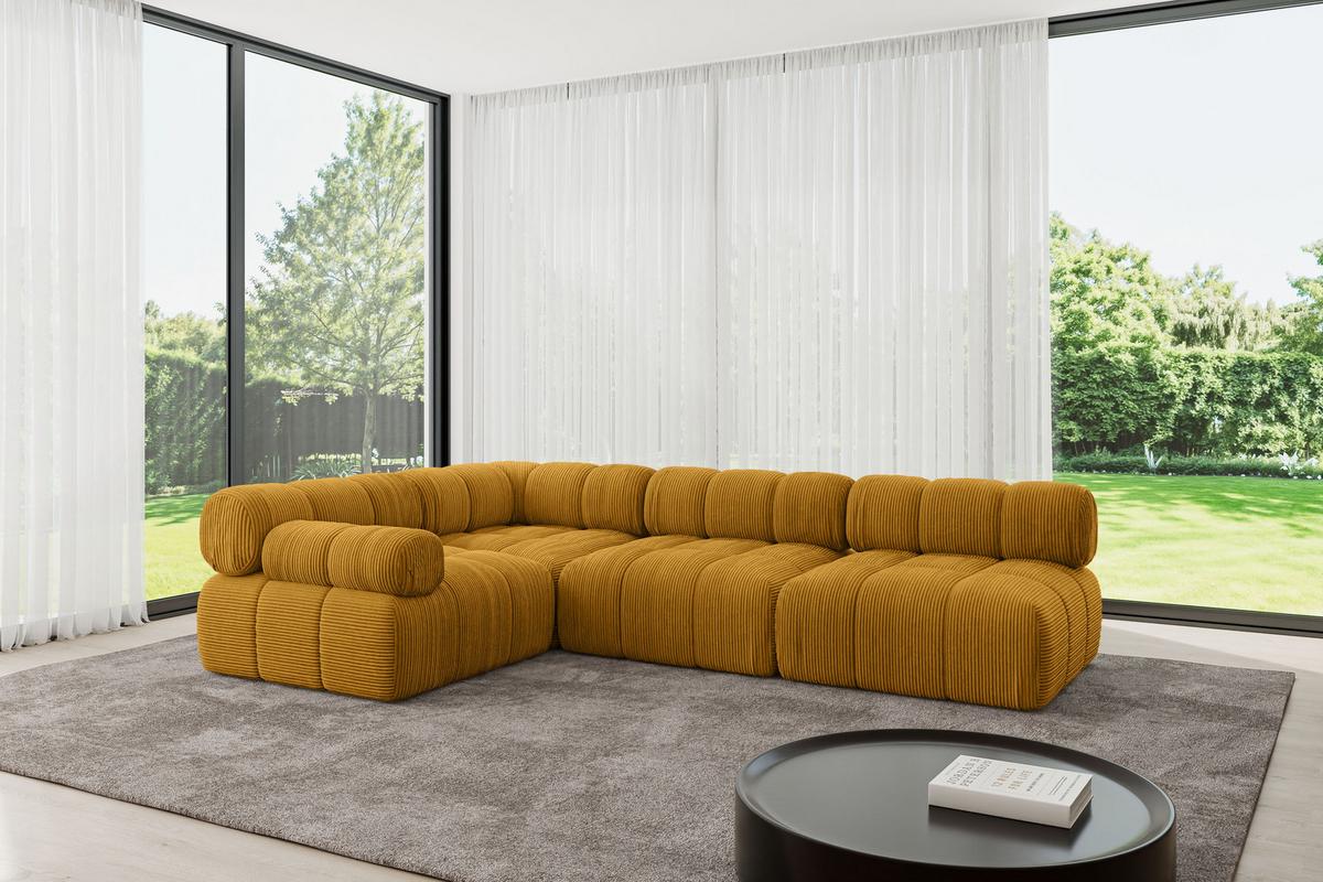 ECKSOFA modulares Sofa Mende-L2 - 285x190x70 cm Senfgelb Cord - Currygelb, Holzwerkstoff/Textil (285/190cm) - ALTDECOR