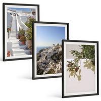 BILDER SET 3er Set - 40x60 cm Schwarzer Rahmen - Weiße Treppe mit Blick auf Santorini - Schwarz, Kunststoff (40/60cm) - TULUP
