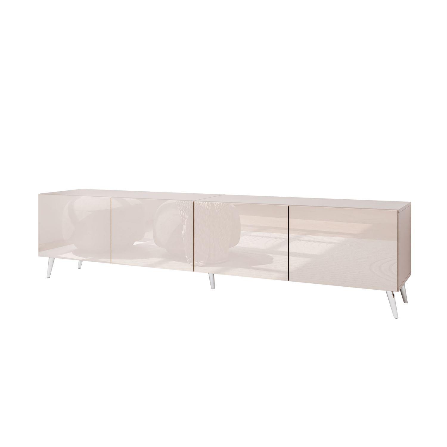 TV-SCHRANK COLGANTE 200 Kaschmir Hochglanz, ohne LED, Schräge silberne Füßen - Chromfarben/Kaschmir, Holzwerkstoff (200/49/40cm) - Lookway