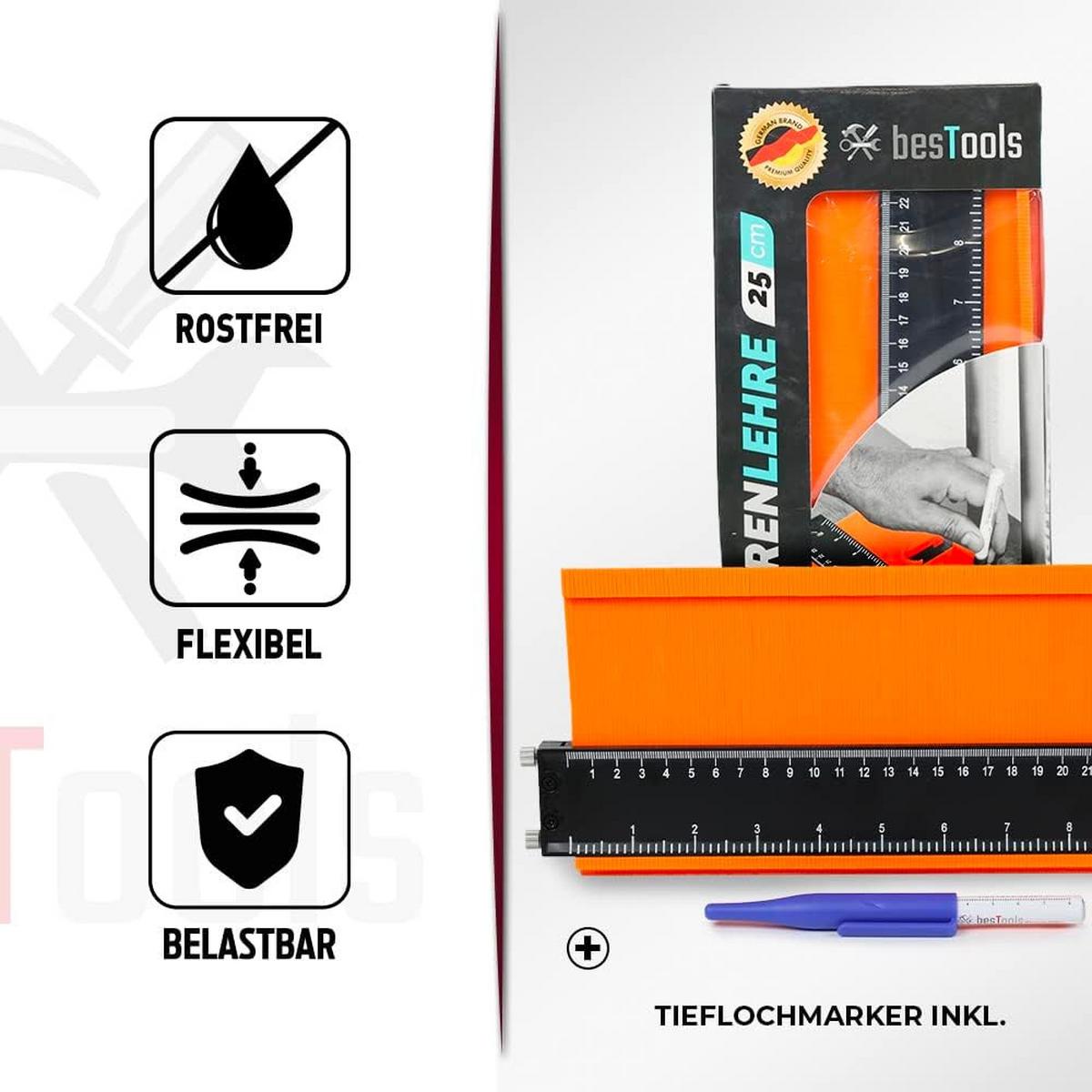 KONTURENLEHRE 25 cm - Orange, Kunststoff (29/14/2cm) - bestTools