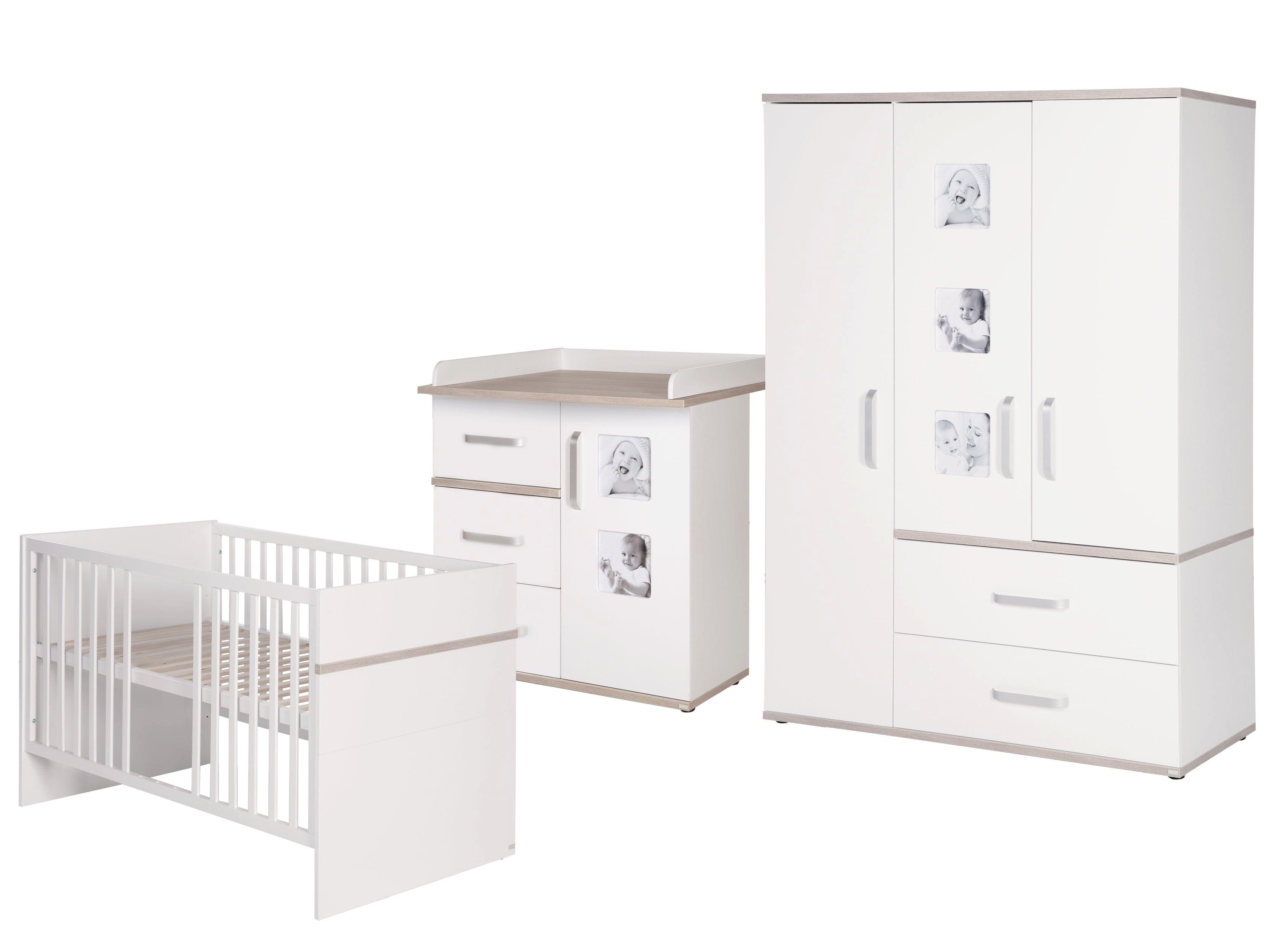 BABYZIMMER-SET Moritz mit schmaler Wickelkommode 3-teilig - Weiß, Holzwerkstoff (76/81/142.5cm) - Roba