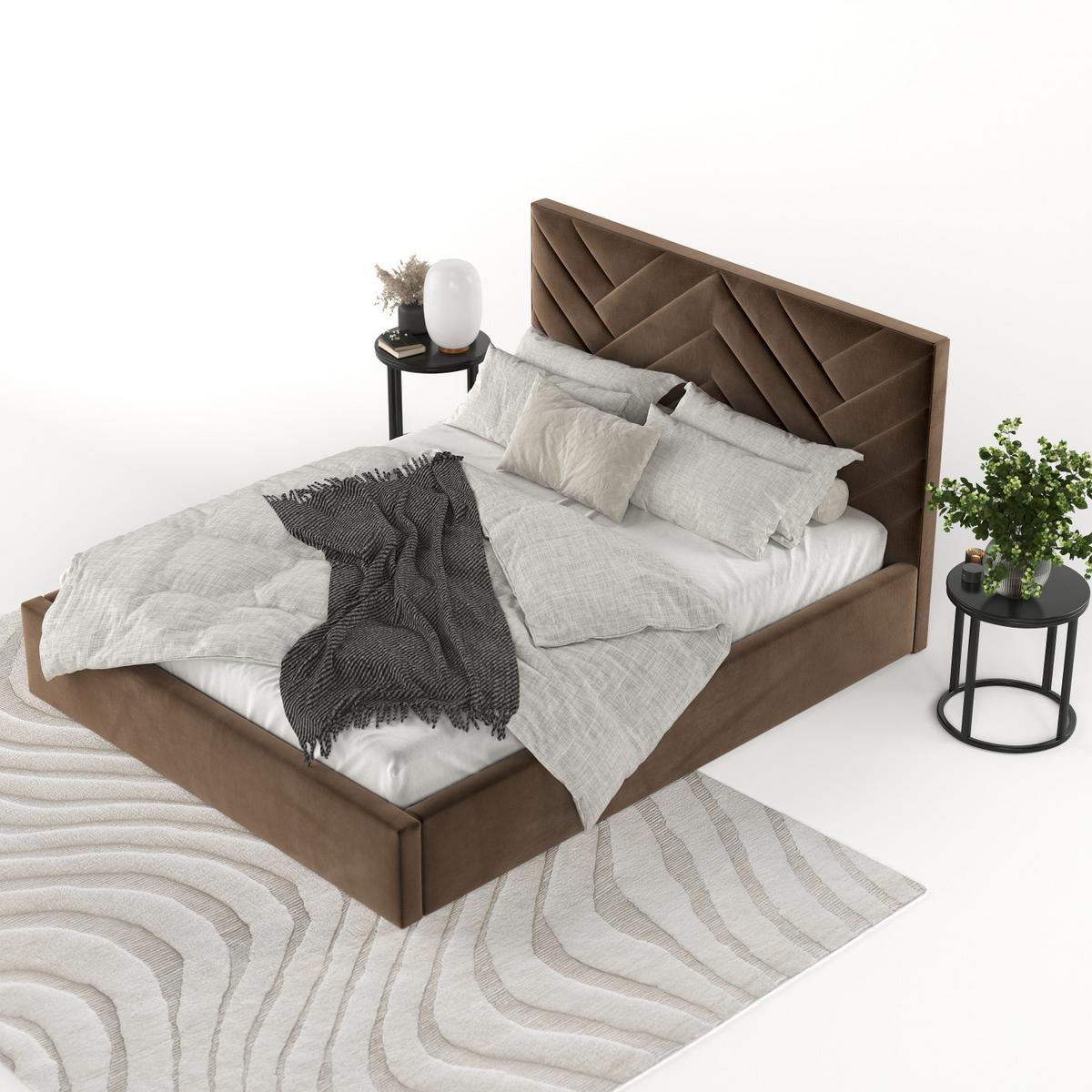 POLSTERBETT Arco 140/200 cm Braun im Kronos Stoff - Schwarz/Naturfarben, Holz/Holzwerkstoff (140/200cm) - AltaBeds