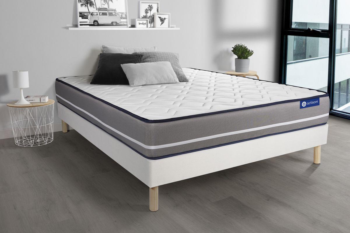 BETT Actilatex pur Latex und Memory-Schaum 80 x 200 cm h3 - Kit Bettgestell Weiß - Beige/Weiß, Karton/Holz (80/200cm) - ACTISOM
