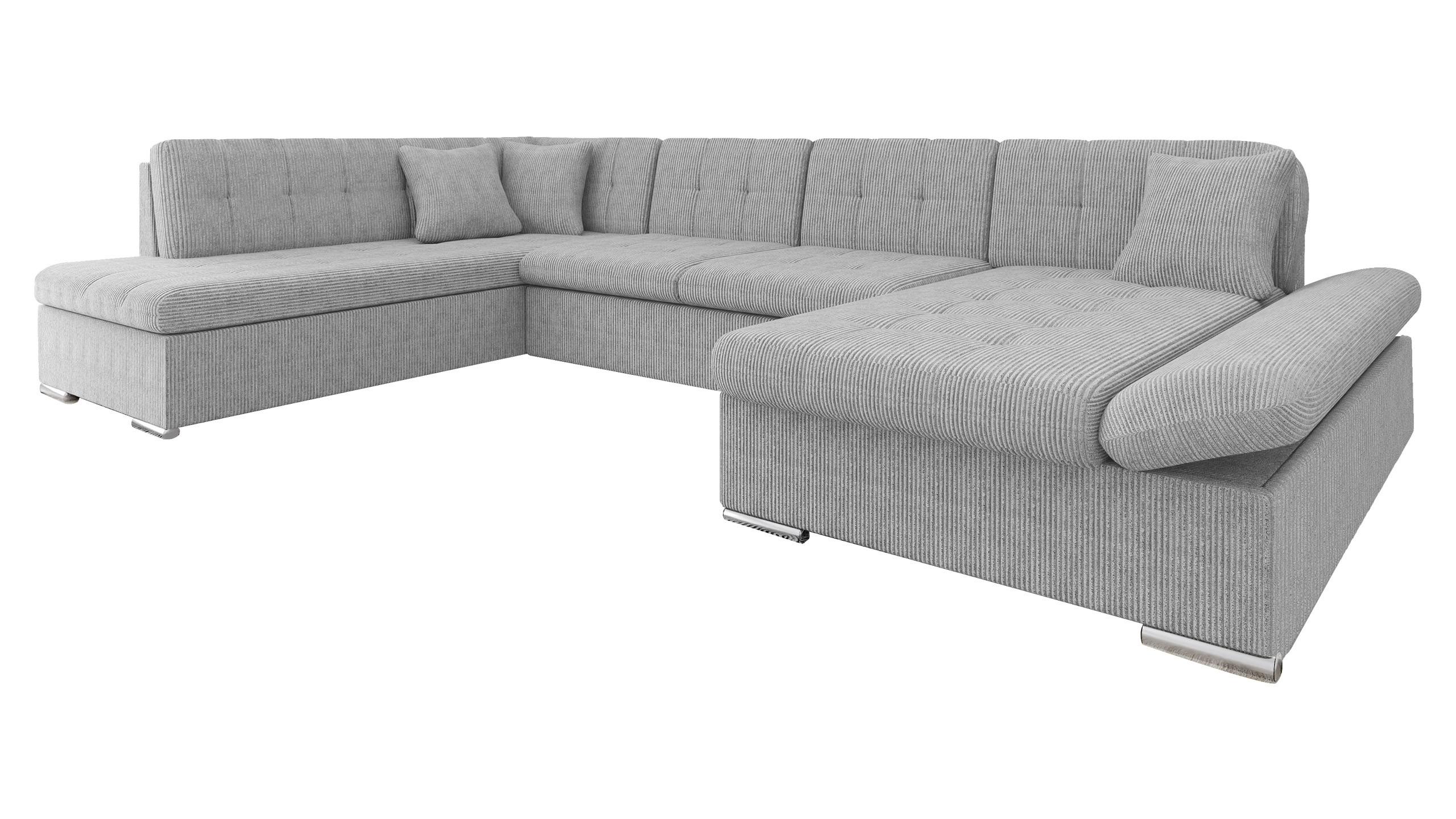 WOHNLANDSCHAFT Bergen Cord, Seite: Rechts - Silberfarben/Hellgrau, Holz/Textil (345/76/205cm) - MIRJAN24