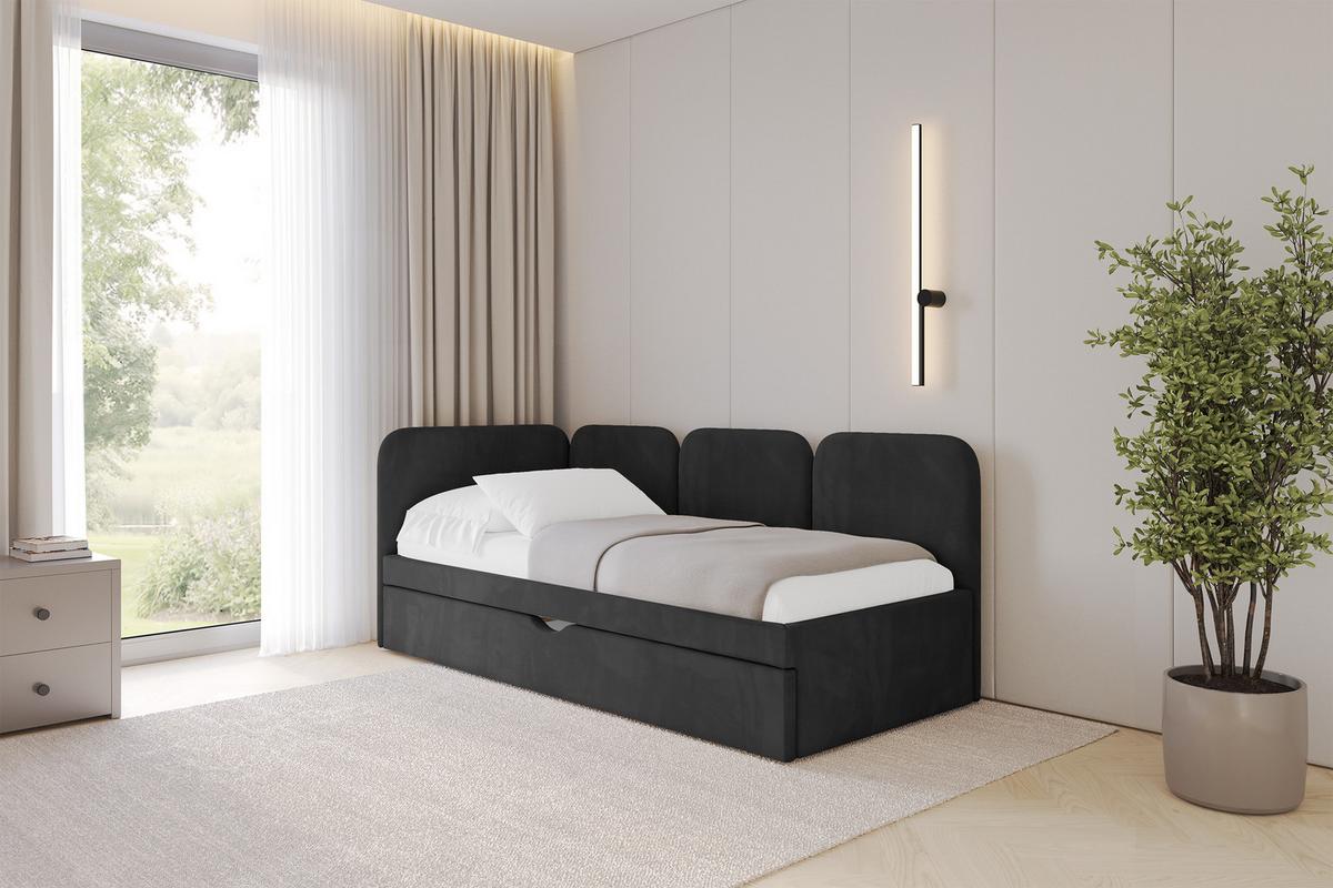 EINZELLBETT Jugendbett mit Bettkasten, Rechts - ALVY 100x200 Schwarz - Schwarz, Holzwerkstoff/Textil (100/200cm) - ALTDECOR
