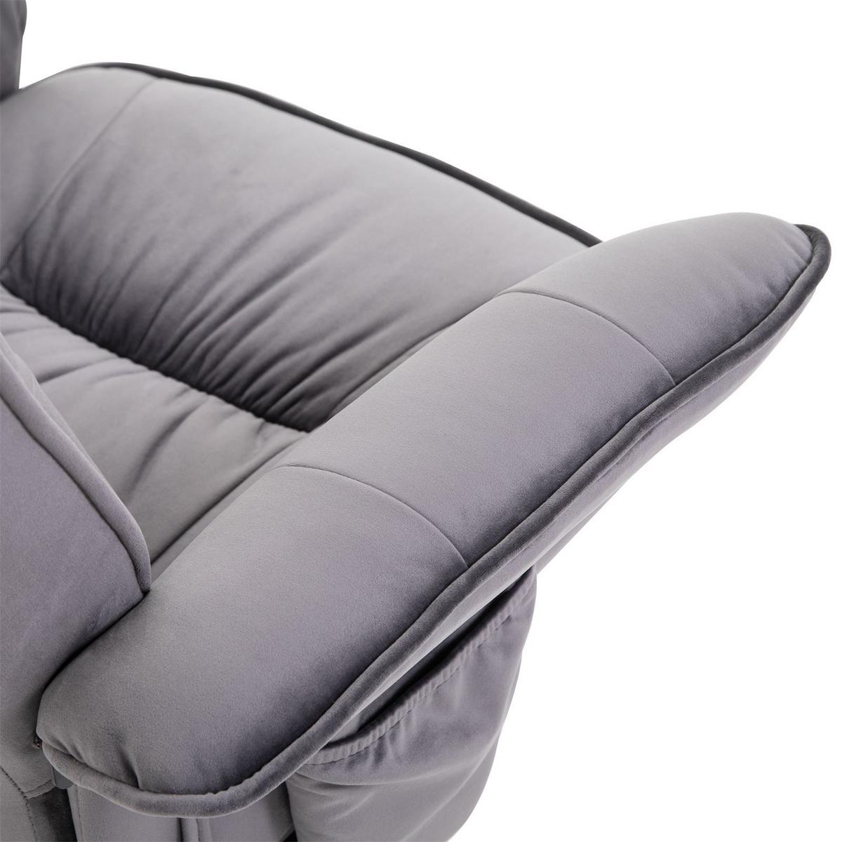 RELAXSESSEL SAMTSTOFF, SET MIT HOCKER CHARLES grau - Grau, Textil (76/87/61cm) - IDIMEX