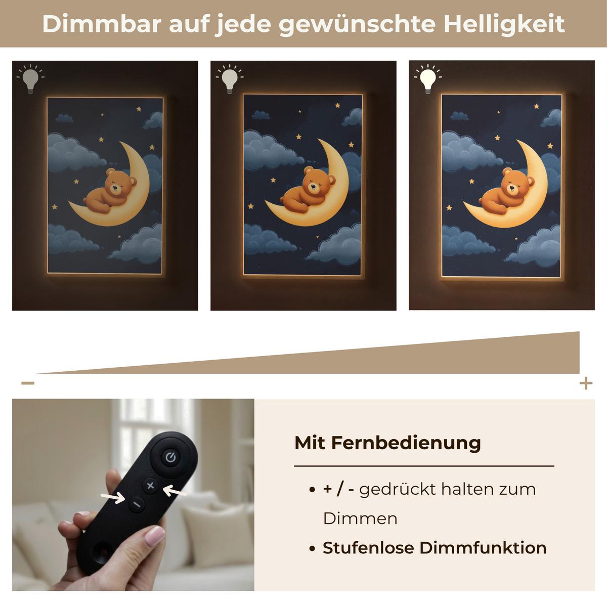 NACHTTISCHLAMPE MIT AKKU Teddybär - Mond - Wolken - Sterne 70x100 cm - Dunkelblau, Holzwerkstoff (8/70/100cm) - OnlyWow