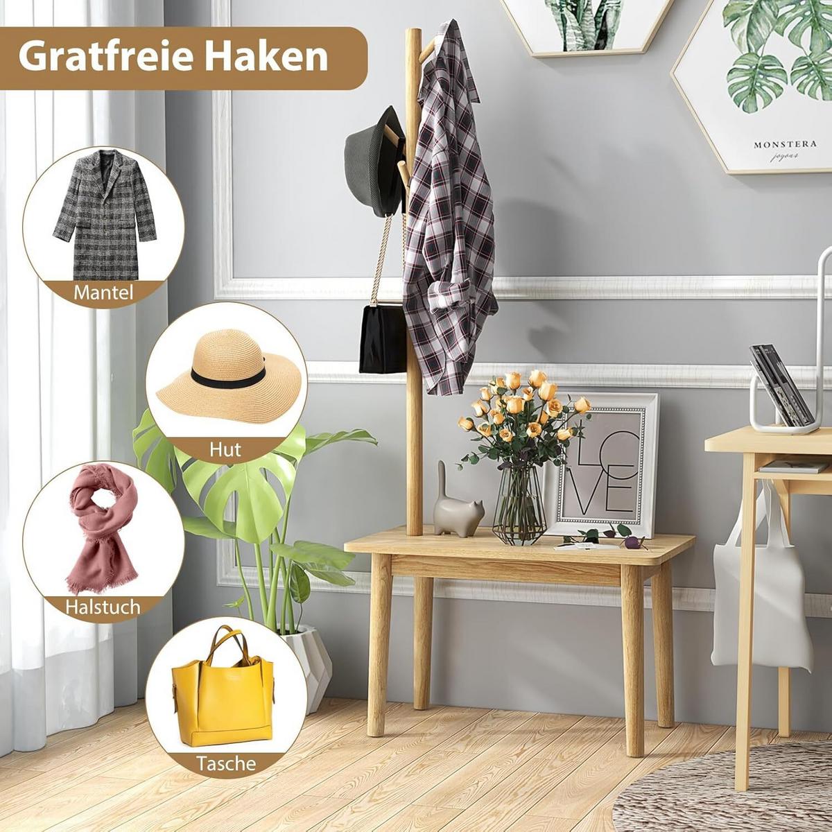 GARDEROBENSTÄNDER 168cm Natur - Naturfarben, Holz (76/168/43cm) - COSTWAY