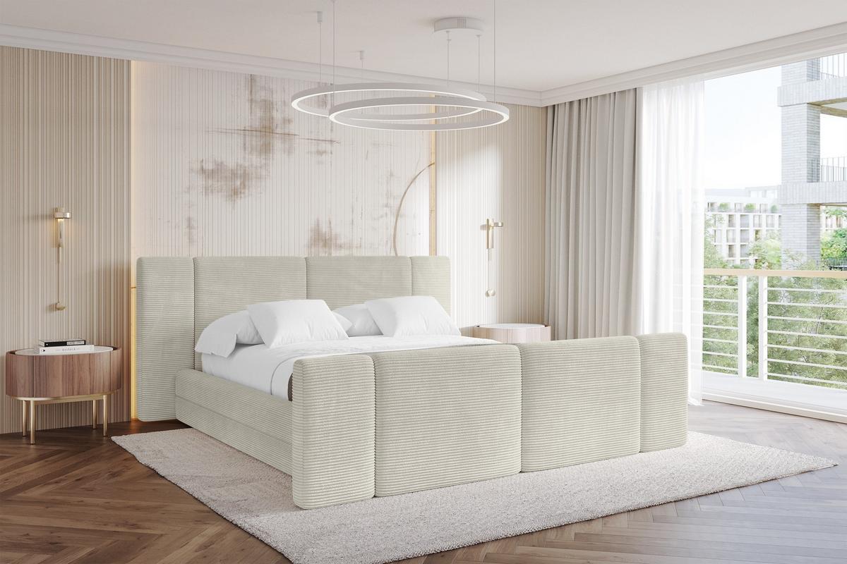 POLSTERBETT mit Bettkasten, Fußteil und Lattenrost, Bett mit Matratze H3/H4 - TEVO-Z 140x200 Creme - Sahara, Holzwerkstoff/Textil (140/200cm) - ALTDECOR
