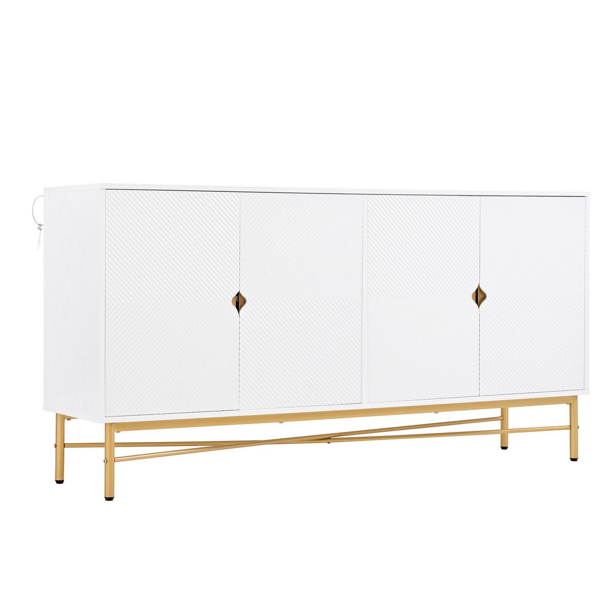 SIDEBOARD weiß & gold, erhabene textur & 4 türen - Weiß, Holzwerkstoff (160/82/40cm) - Urban Meuble