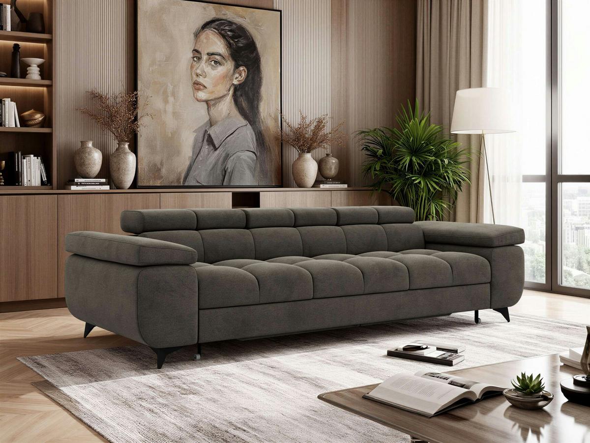 3-SITZER SOFA NIDELLO - Dunkelgrau Velvet - Dunkelgrau/Schwarz, Textil/Metall (260/70/97cm) - MKS