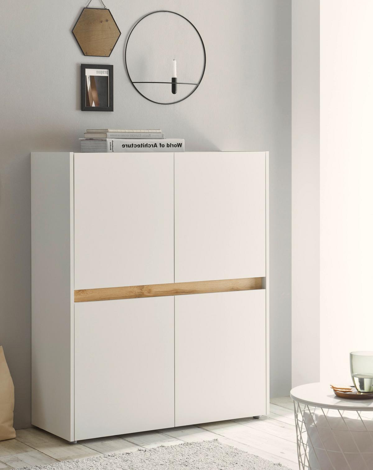 HIGHBOARD weiß, Eiche Wotan 100 x 120 cm, hohe Kommode 4-türig - Eiche Wotan/Schwarz, Holz/Holzwerkstoff (100/120/40cm) - Furn.Design