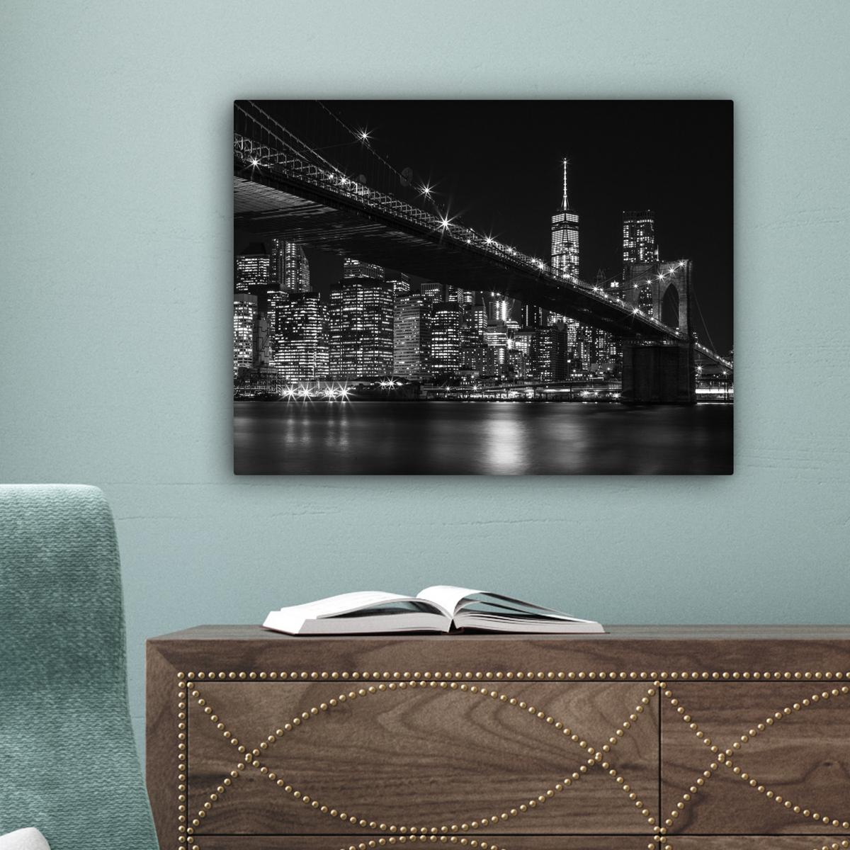 LEINWANDBILD New York - Brooklyn - Brücke Wandbild 40x30 cm - Schwarz, Textil (40/30cm) - MuchoWow