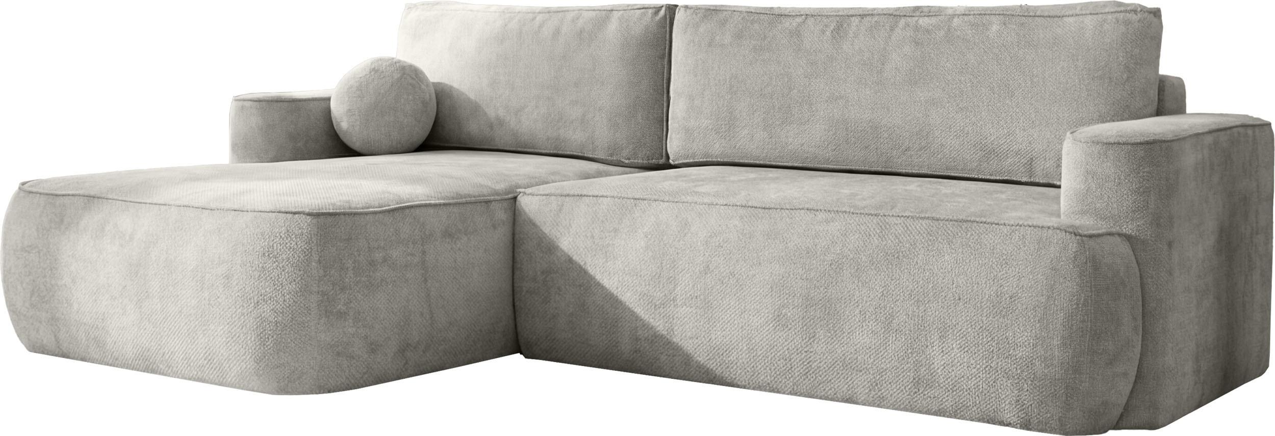 ECKSOFA Marion mit Schlaffunktion & Bettkasten in Chenille Hellgrau, Links 267/154/83 cm - Hellgrau/Schwarz, Kunststoff/Textil (267/154cm) - WFL GROUP