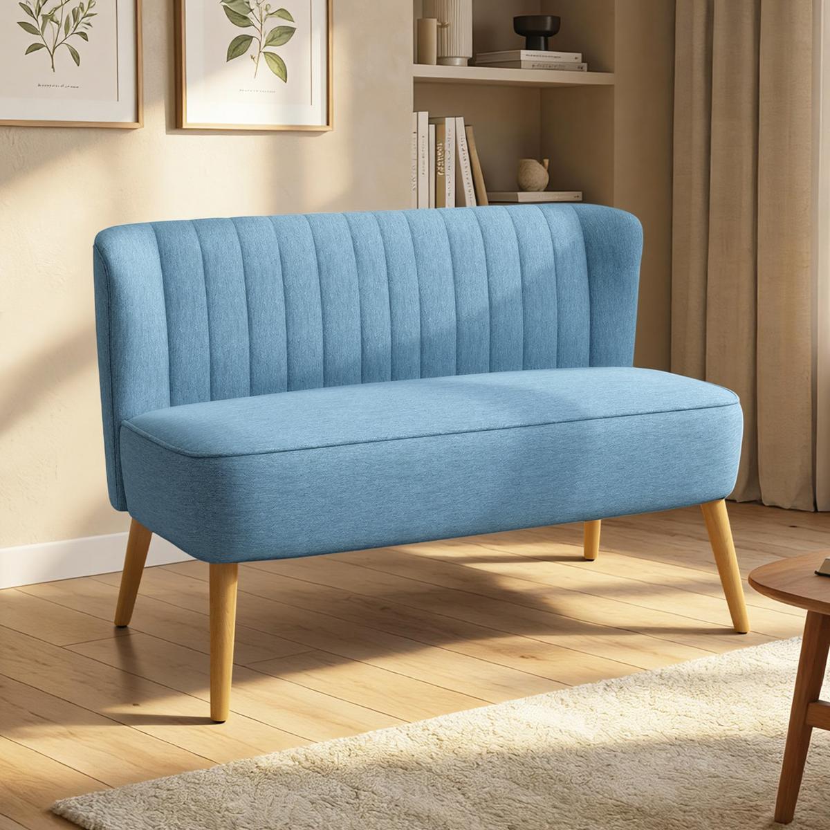SOFA 2-Sitzer 117/57/77 cm Blau - Blau/Naturfarben, Holz/Textil (56.5/77/117cm) - HOMCOM