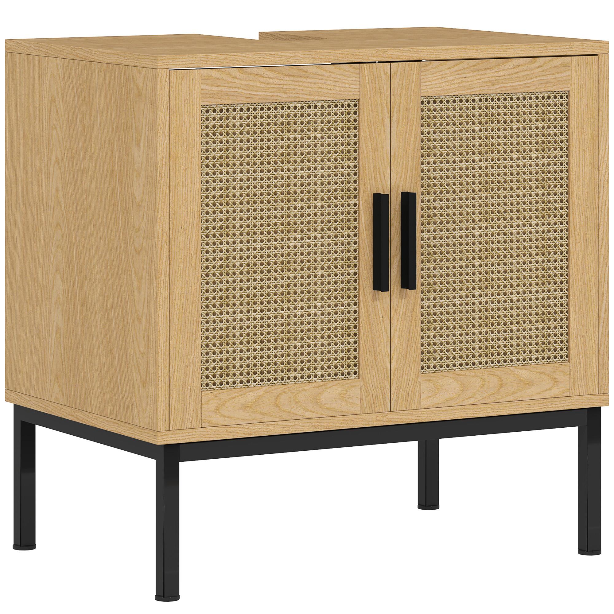 WASCHBECKENUNTERSCHRANK Unterschrank mit Schrankfach, Rattanoptik, Eiche - Eichefarben, Holz (39/60/60cm) - Kleankin