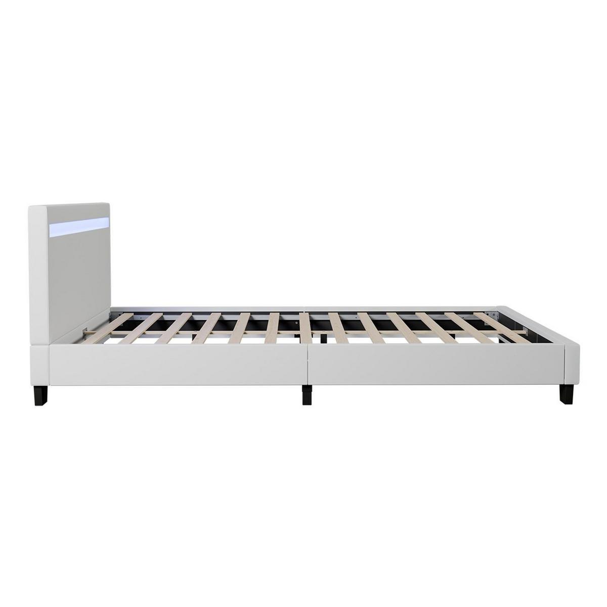 POLSTERBETT Paris mit Matratze und LED weiß 120x200cm - Weiß, Textil (120/200cm) - Juskys