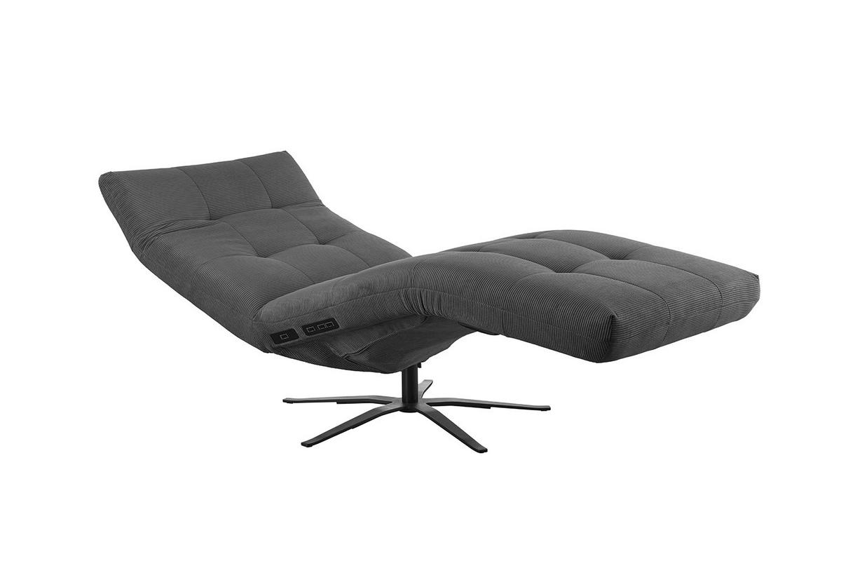 RELAXLIEGE LETICIA Anthrazit Cord Drehbar (360°), Relaxfunktion - Anthrazit/Schwarz, Textil/Metall (82/115/156cm) - KAWOLA