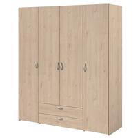 KLEIDERSCHRANK Eiche 160 cm 4-türig, Drehtürenschrank - Eichefarben/Silberfarben, Holzwerkstoff/Kunststoff (160/185/51cm) - Furn.Design