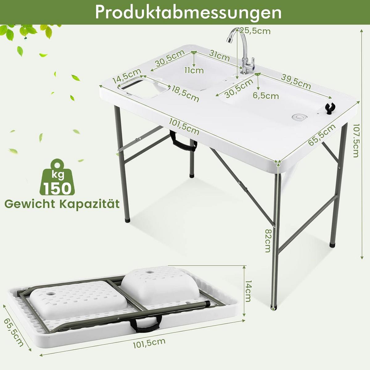 FISCHREINIGUNGSTISCH Weiß - Weiß, Kunststoff (65.5/101.5/107.5cm) - COSTWAY