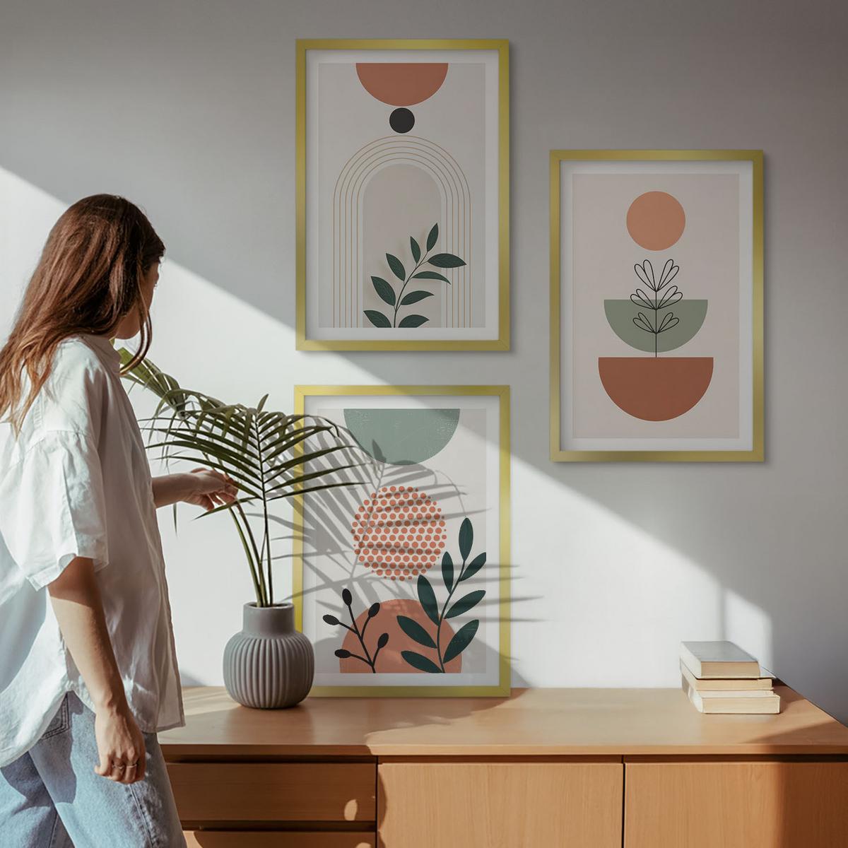 BILDER SET 3er Set - 40x60 cm Goldrahmen - Moderne Pflanzenmotive - Goldfarben, Kunststoff (40/60cm) - TULUP