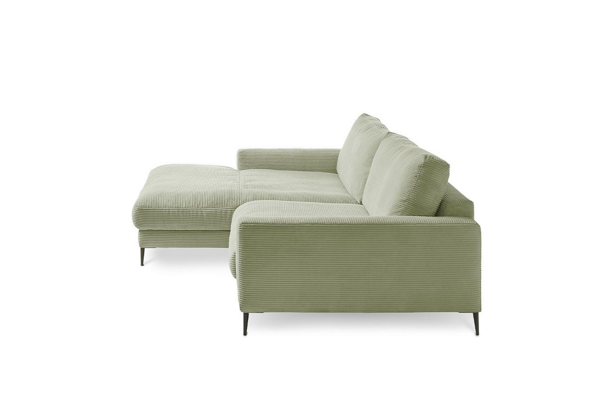 ECKSOFA CARA Grün Cord - Schwarz/Olivgrün, Textil/Metall (272/190cm) - KAWOLA