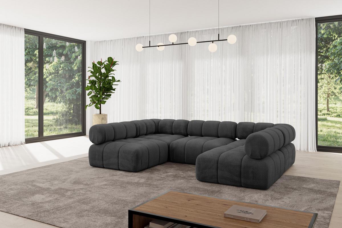 WOHNLANDSCHAFT modulares Sofa Garvo-U1 - 285x190x70 cm Schwarz Velours - Schwarz, Holzwerkstoff/Textil (285/70/190cm) - ALTDECOR