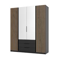 DREHTÜRENSCHRANK CAGLIARI 200/239/61,9cm 4-türig mit Spiegel Schwarz - Schwarz, Holzwerkstoff (200/239/61.9cm) - MASSENO
