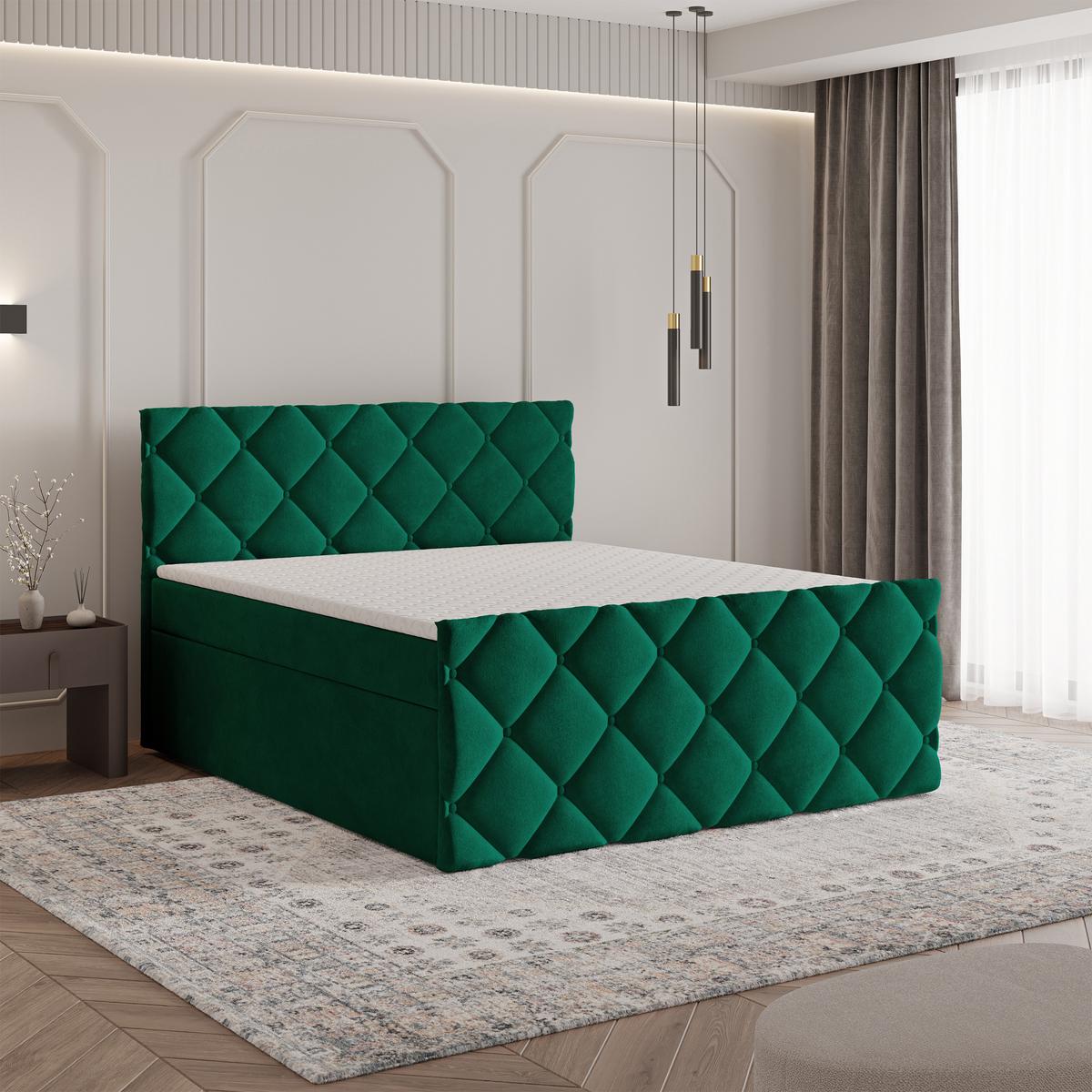BOXBETT ROVARI 140x200 cm mit Matratze und Topper - Grün - Grün, Holz (140/200cm) - MASSENO