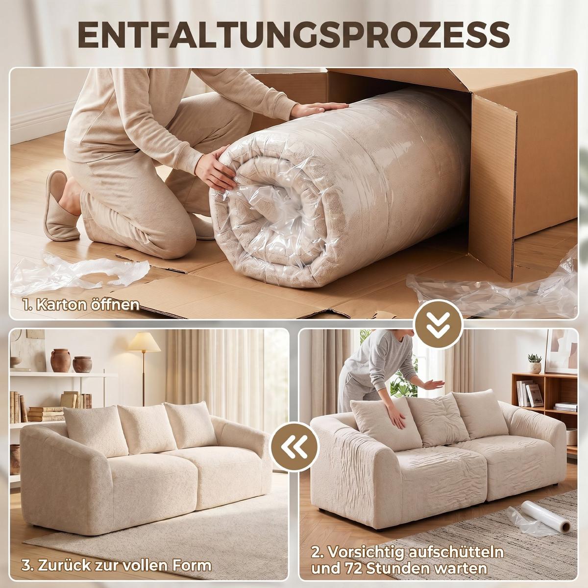 3-SITZER-SOFA Chenille Beige - Beige, Textil (93/83/225cm) - HOMCOM