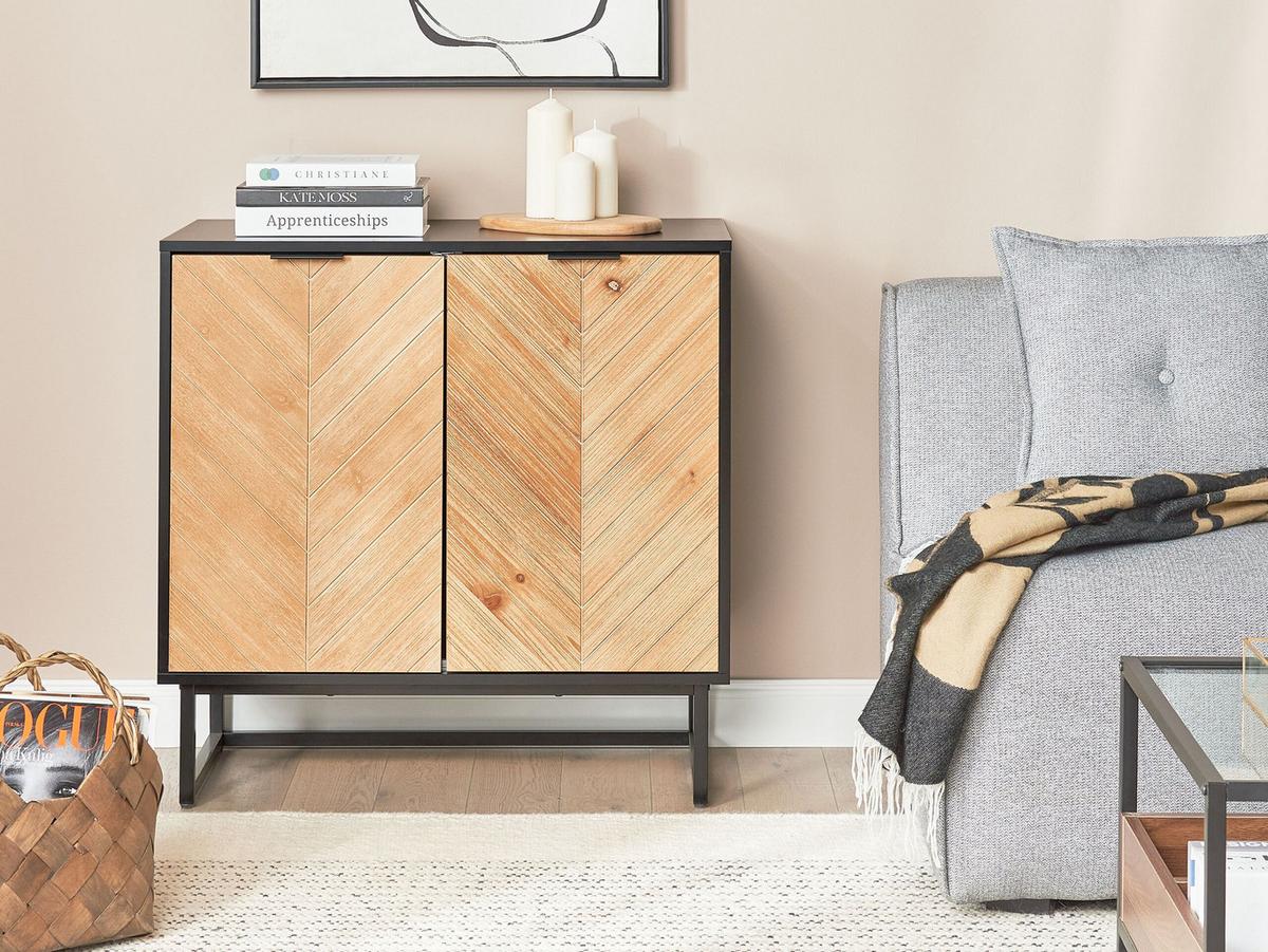 SIDEBOARD Schwarz Alaska - Hellbraun/Schwarz, Holzwerkstoff (80/80/40cm) - Beliani