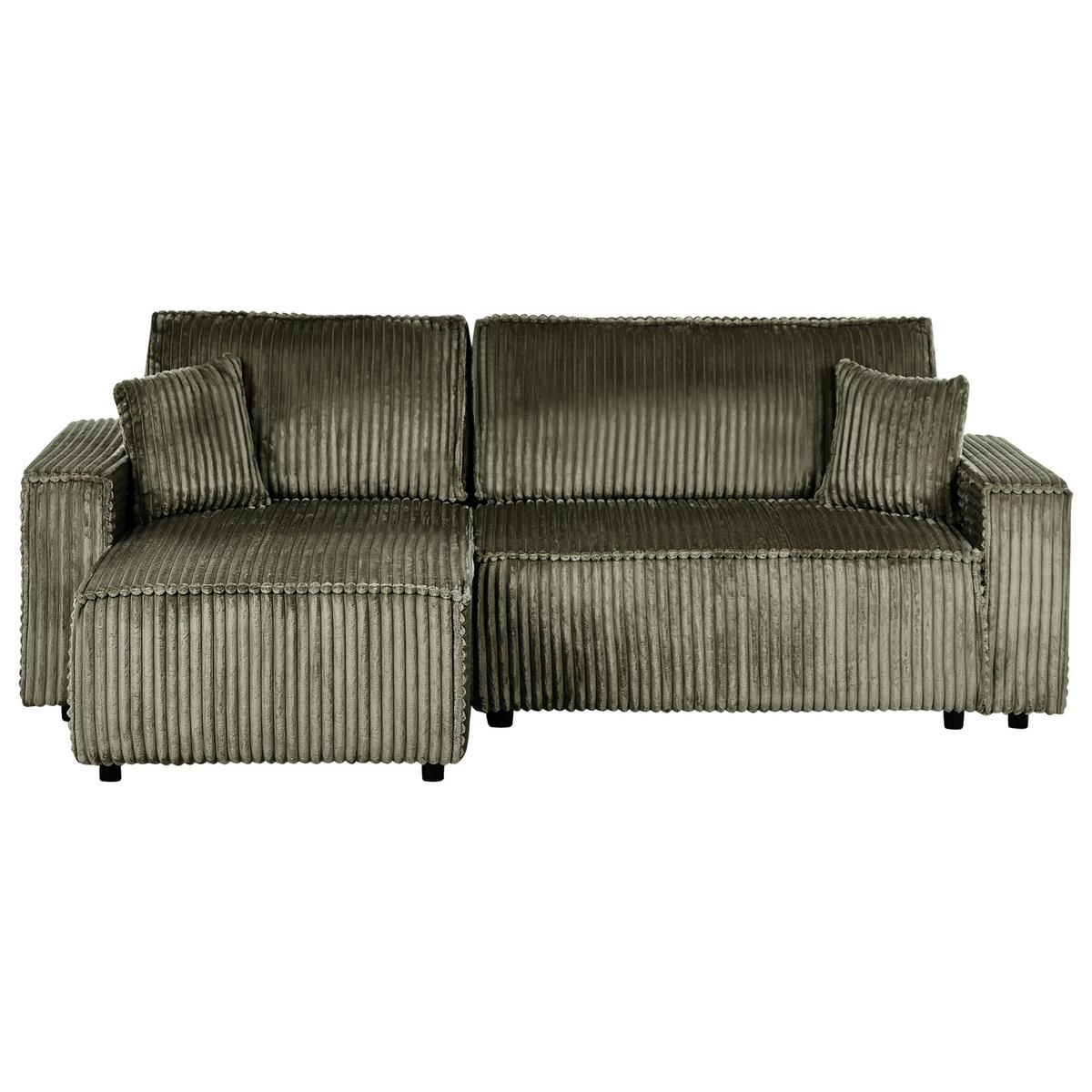 ECKSCHLAFSOFA 3-Sitzer Cord Grün mit Stauraum rechtsseitig Abacka - Grün, Textil (247/147cm) - Beliani