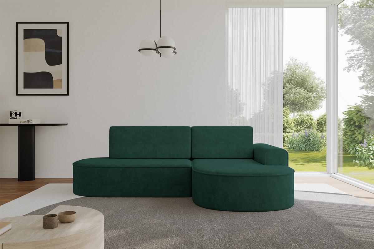 ECKSOFA mit Schlaffunktion und Bettkasten Ottomane Rechts MARI-L1-S - 283x167x73 cm Grün Velours - Waldgrün/Schwarz, Holzwerkstoff/Kunststoff (167/283cm) - ALTDECOR