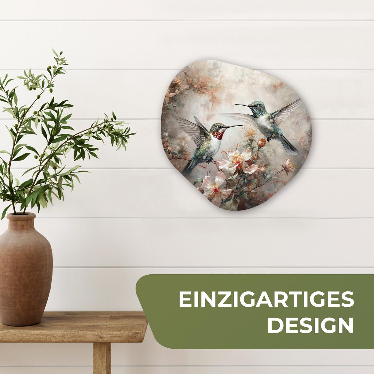 WANDBILD Kolibri - Vögel - Blumen - Pflanzen Wanddeko 40x40 cm - Hellgrün, Kunststoff (40/40cm) - MuchoWow