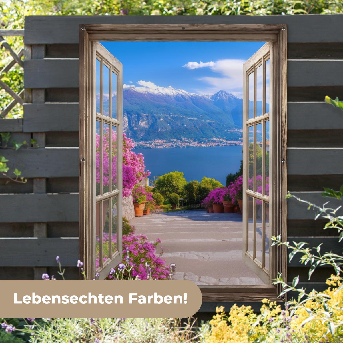 GARTENPOSTER Durchblick - Berg - Landschaft - Ausblicke - See Gartendekoration 120x160 cm - Blau, Kunststoff (120/160/0.2cm) - OnlyWow