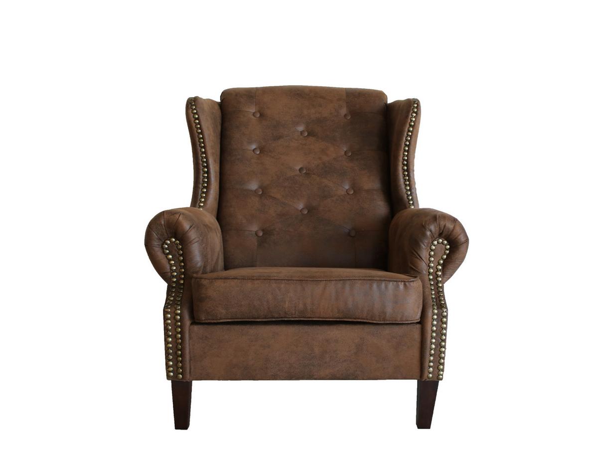 CHESTERFIELD-SESSEL Anton Braun Microfaser Vintageoptik - Braun, Holz/Textil (102/102/93cm) - S-Style Möbel